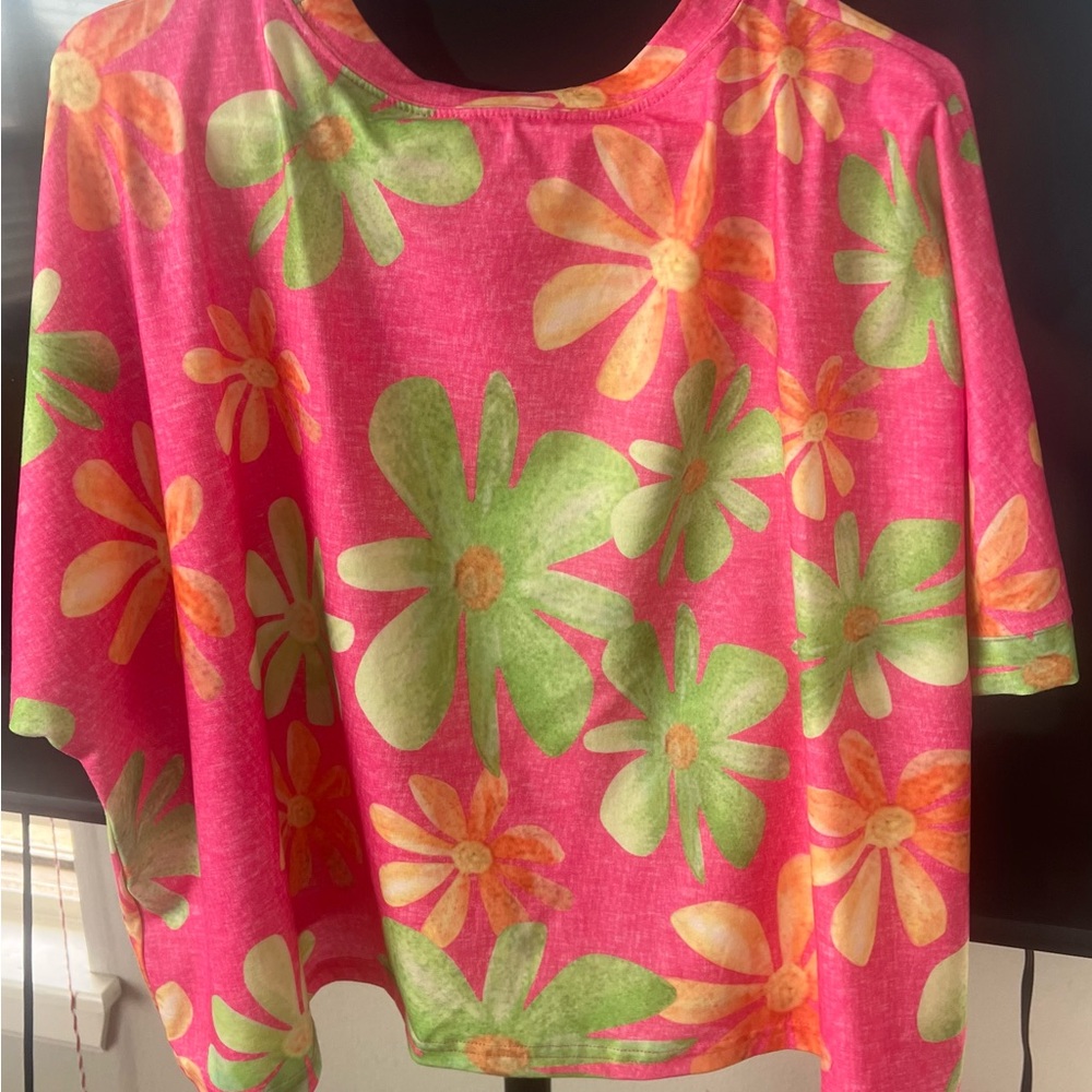 Floral Pink and Green Women's Top